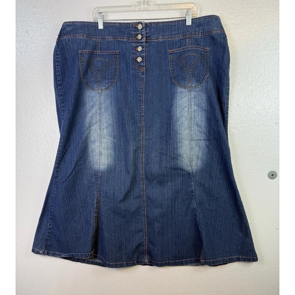 Vtg Mwah Jeans Skirt Women 22W Plus Blue Denim Western Cowgirl‎ Y2K Midi Flare